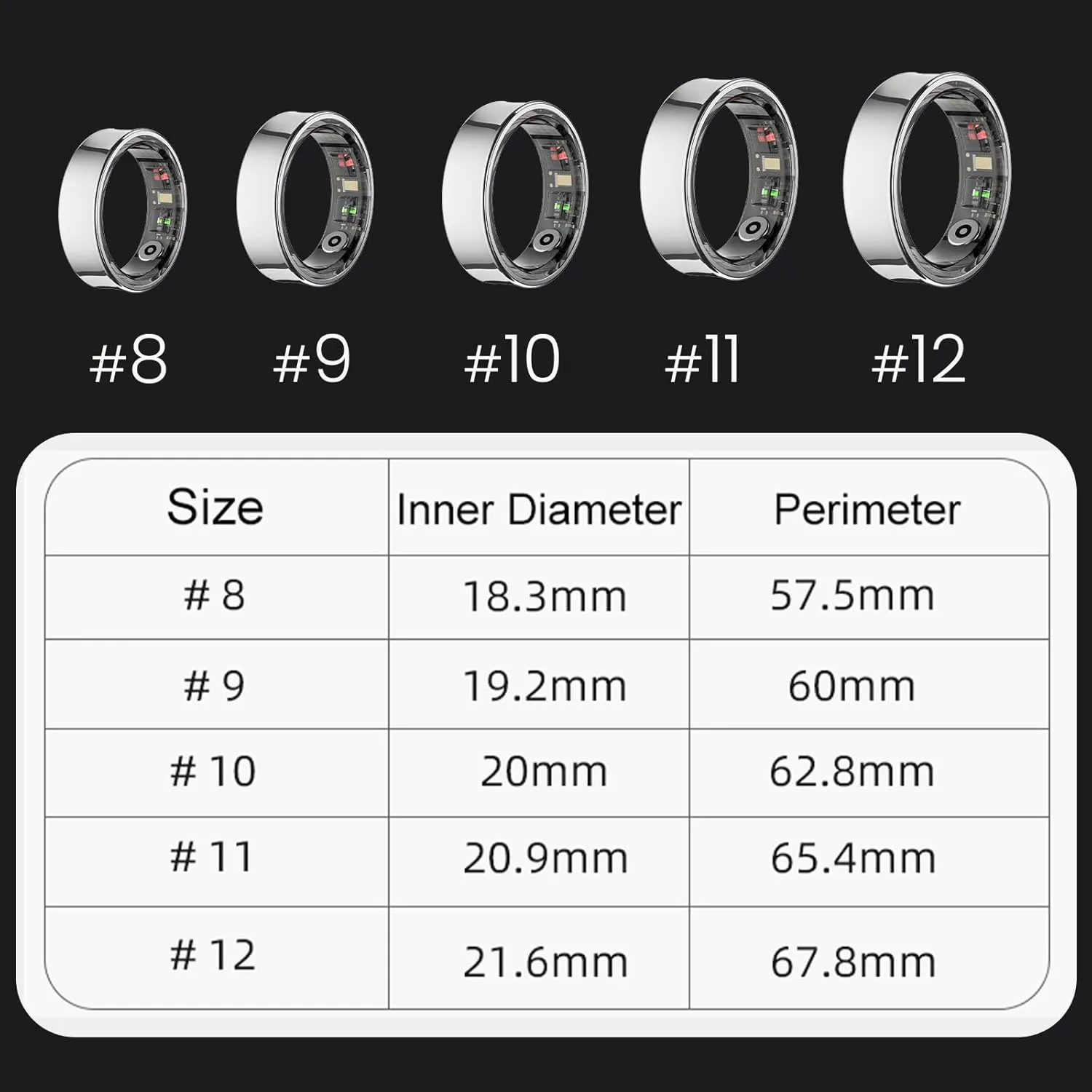 Smart Rings for Men, Fitness Trackers for Women - Sleep Tracking Wearable - Heart Rate - Blood Oxygen - IP68 Waterproof (Gold, 12#)