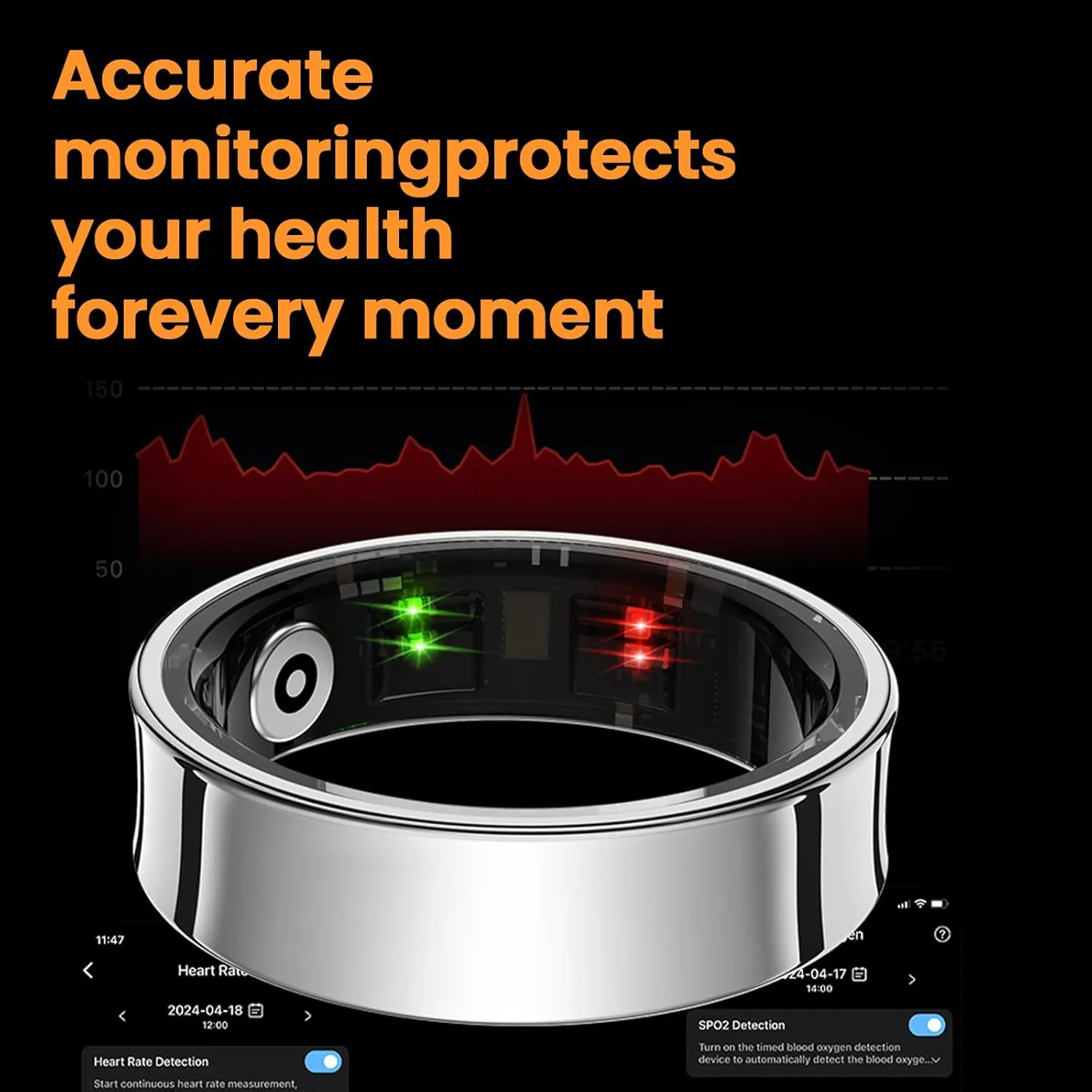 Smart Rings for Men, Fitness Trackers for Women - Sleep Tracking Wearable - Heart Rate - Blood Oxygen - IP68 Waterproof (Gold, 12#)