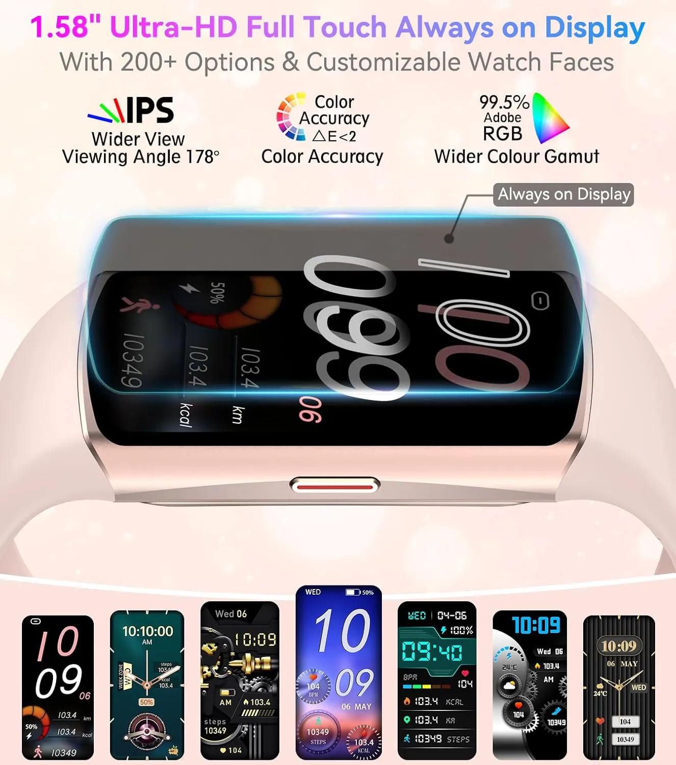 Smart Watch Fitness Tracker with 24/7 Heart Rate, Blood Oxygen Blood Pressure Monitor Sleep Tracker 120 Sports Modes Activity Tracker Step Calorie Counter IP68 Waterproof for Andriod iPhone Women Men