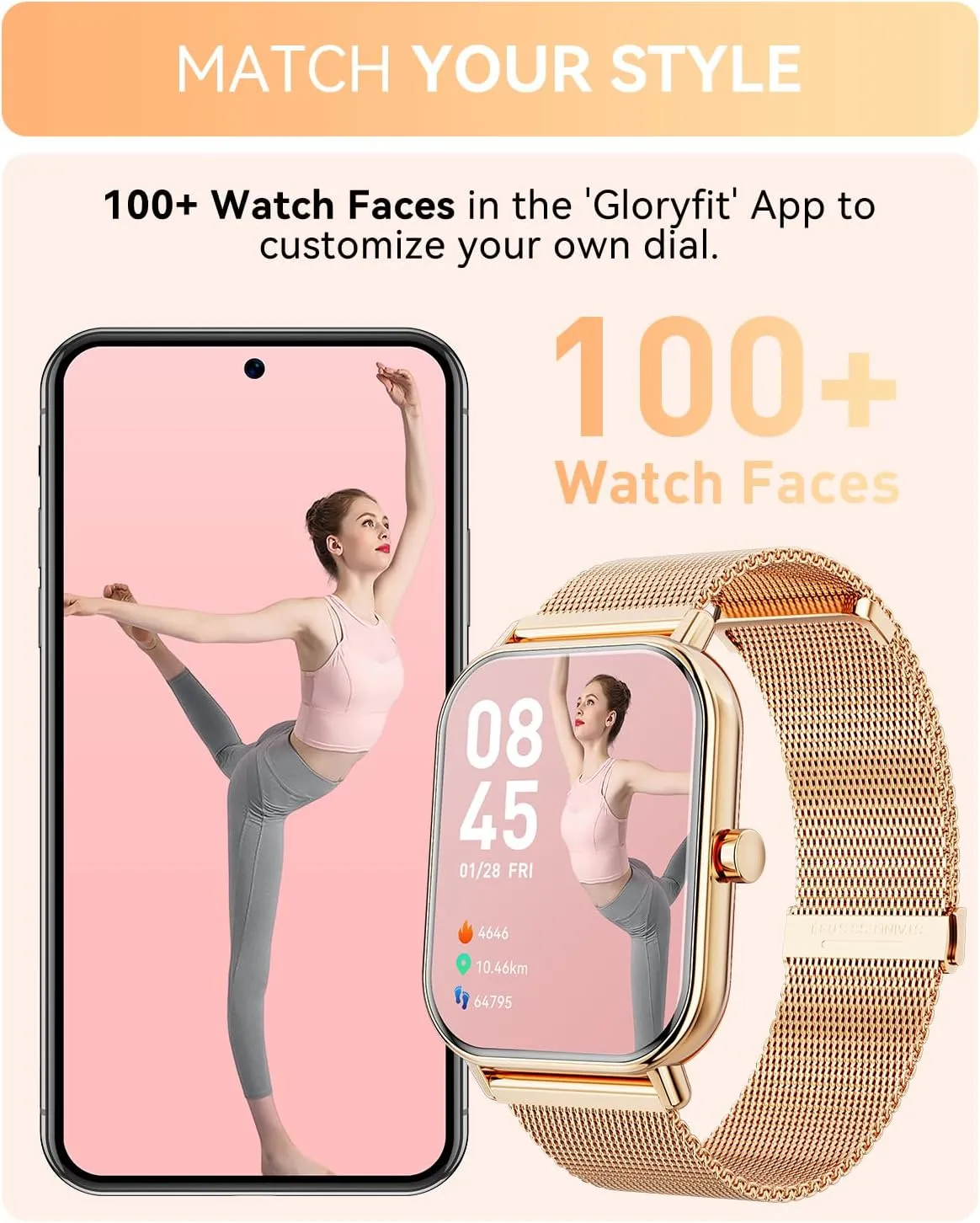 Smart Watch for Women Men, Fitness Tracker Watch for Android Phones iPhone Compatible, 1.85" Smart Watches for Women Men with Blood Oxygen, Heart Rate Monitor, 110  Sport Modes Smartwatch (2 Strap)