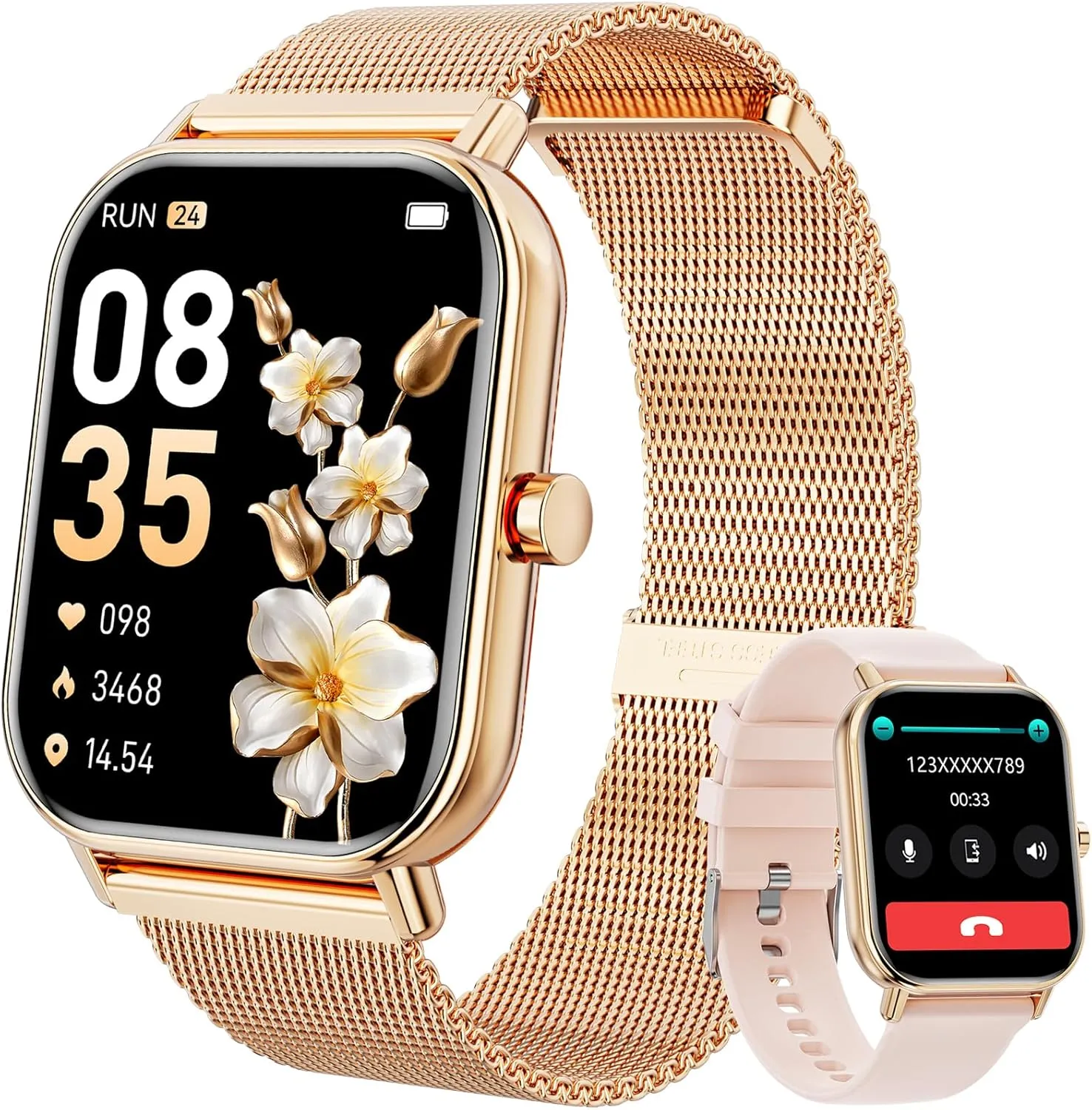 Smart Watch for Women Men, Fitness Tracker Watch for Android Phones iPhone Compatible, 1.85" Smart Watches for Women Men with Blood Oxygen, Heart Rate Monitor, 110  Sport Modes Smartwatch (2 Strap)
