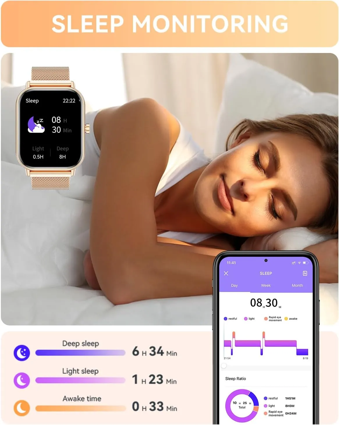 Smart Watch for Women Men, Fitness Tracker Watch for Android Phones iPhone Compatible, 1.85" Smart Watches for Women Men with Blood Oxygen, Heart Rate Monitor, 110  Sport Modes Smartwatch (2 Strap)