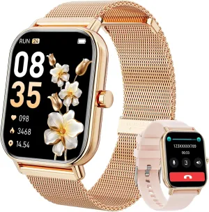 Smart Watch for Women Men, Fitness Tracker Watch for Android Phones iPhone Compatible, 1.85" Smart Watches for Women Men with Blood Oxygen, Heart Rate Monitor, 110  Sport Modes Smartwatch (2 Strap)