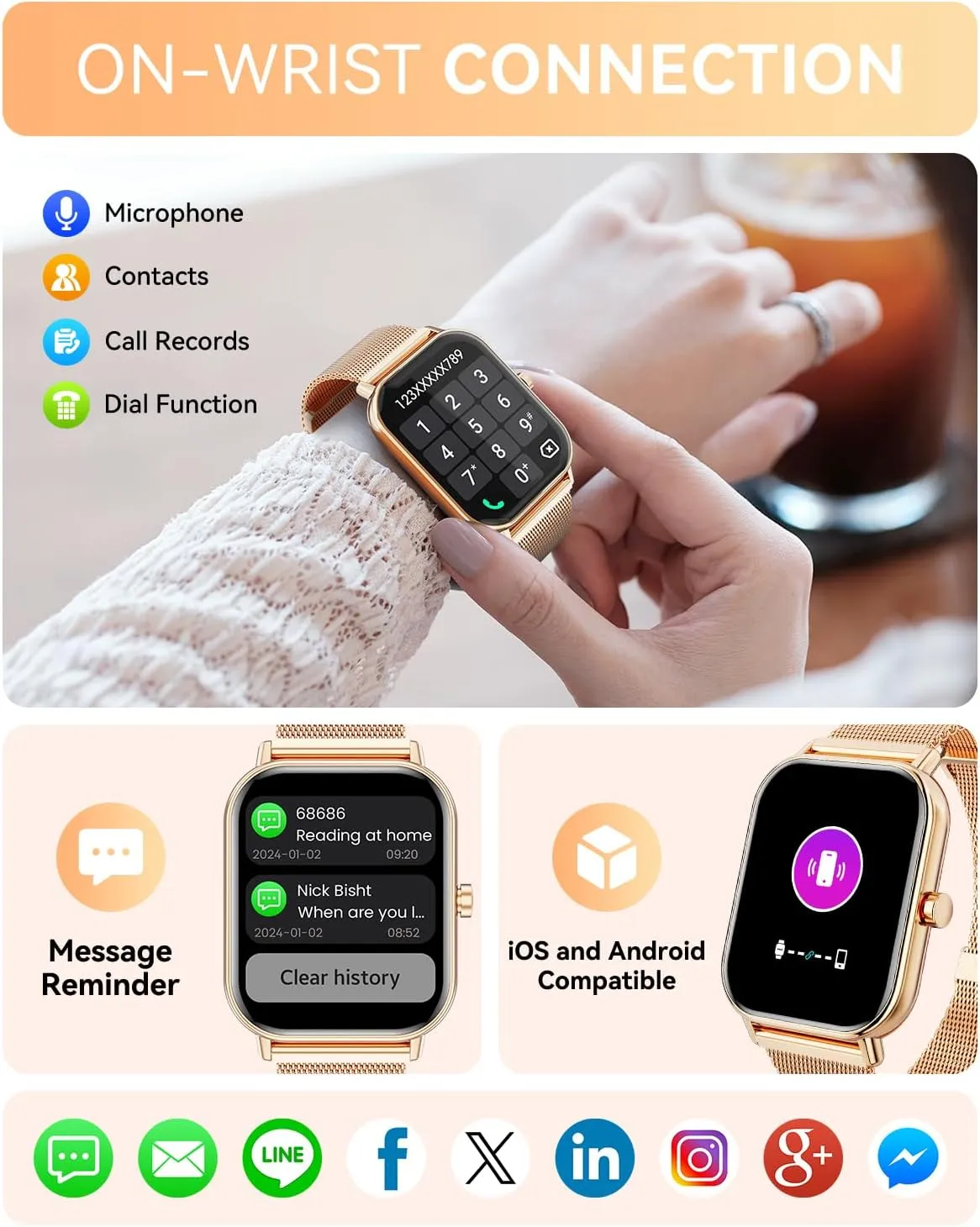 Smart Watch for Women Men, Fitness Tracker Watch for Android Phones iPhone Compatible, 1.85" Smart Watches for Women Men with Blood Oxygen, Heart Rate Monitor, 110  Sport Modes Smartwatch (2 Strap)
