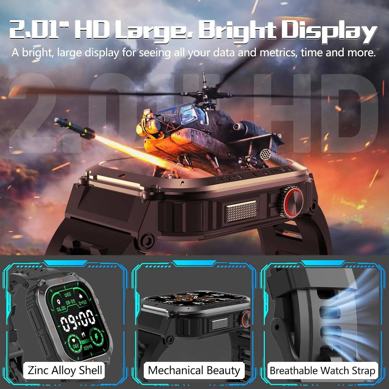 Smart Watches for Men,Military Smartwatches with GPS and Map Navigation & BT Calls - Fitness Trackers with Heart Rate/SpO2/Sleep Monitor,Elevation,Compass,Outdoor Sport Watch for Android/iOS