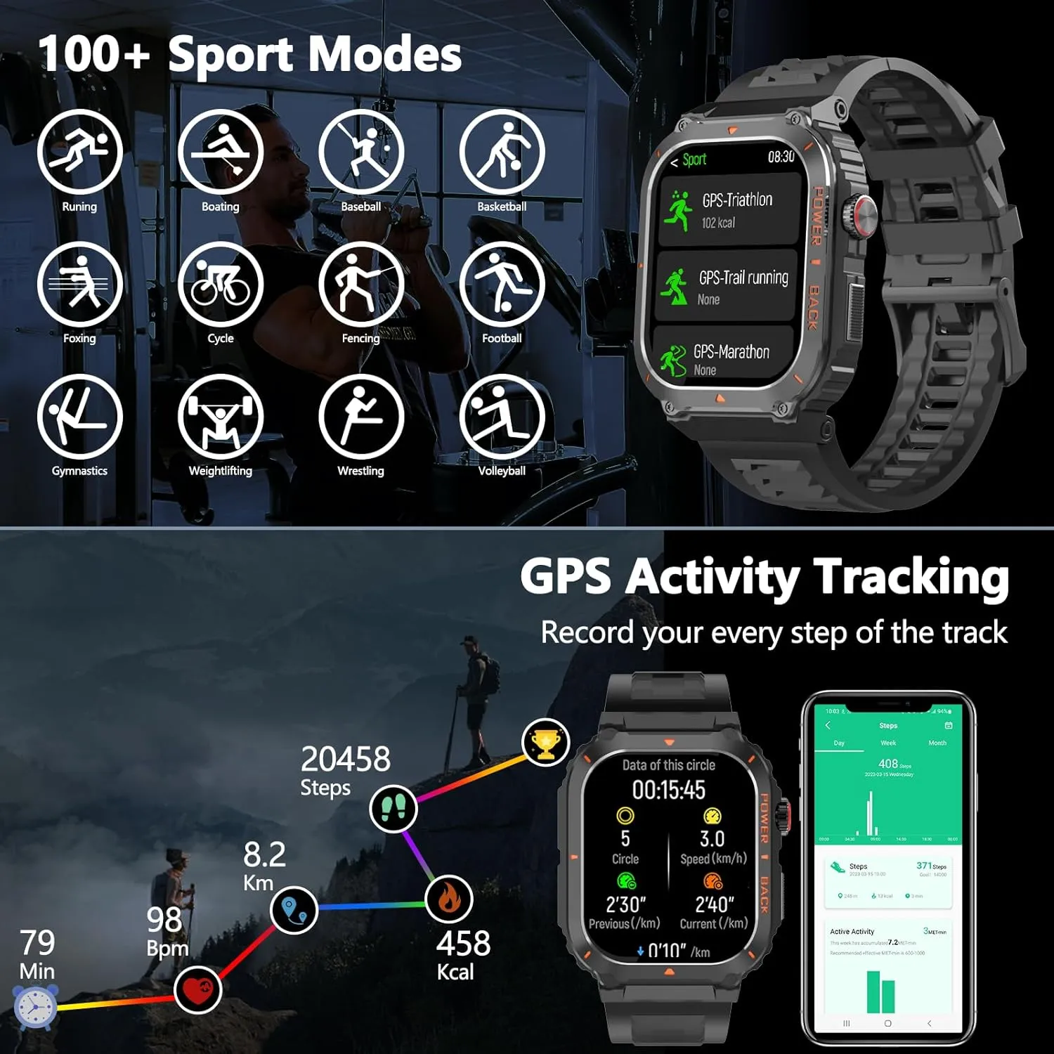 Smart Watches for Men,Military Smartwatches with GPS and Map Navigation & BT Calls - Fitness Trackers with Heart Rate/SpO2/Sleep Monitor,Elevation,Compass,Outdoor Sport Watch for Android/iOS