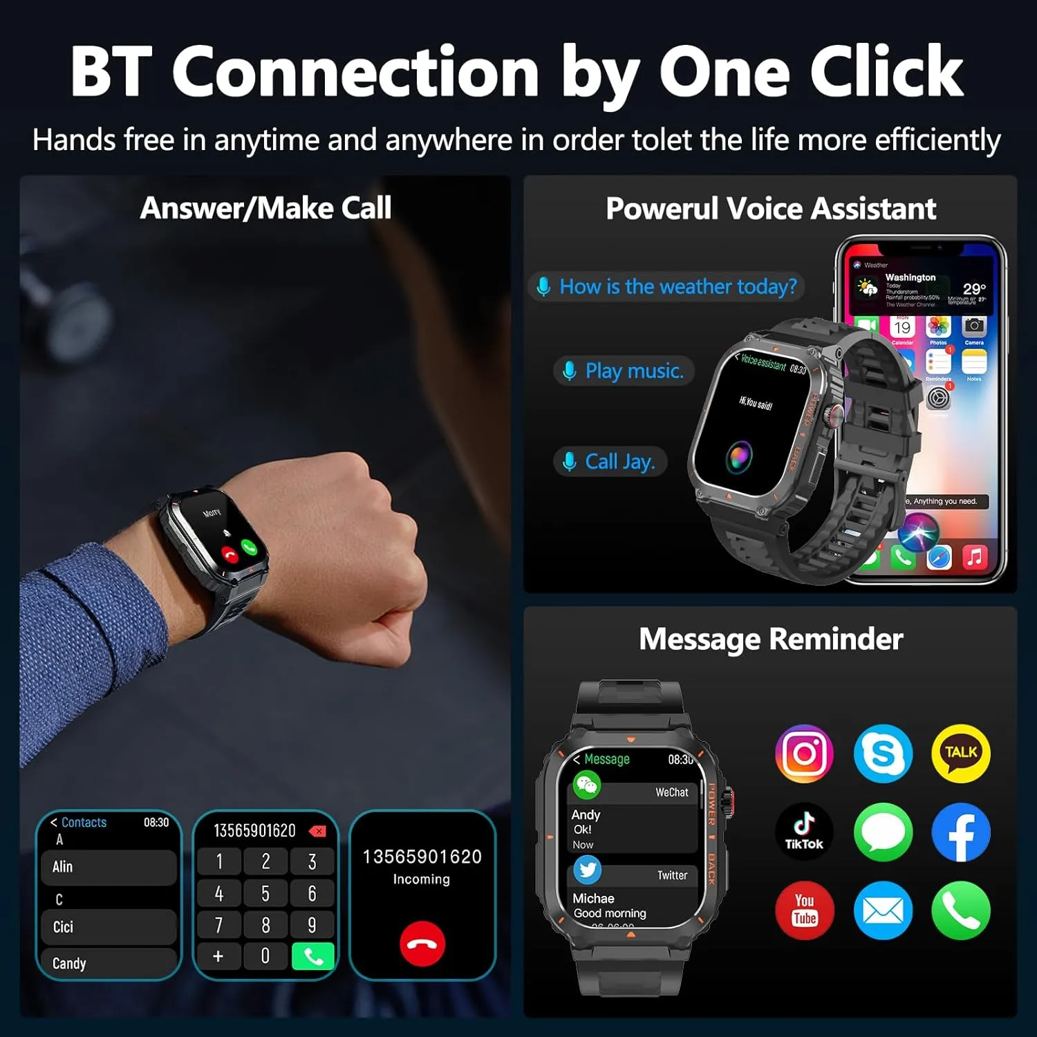 Smart Watches for Men,Military Smartwatches with GPS and Map Navigation & BT Calls - Fitness Trackers with Heart Rate/SpO2/Sleep Monitor,Elevation,Compass,Outdoor Sport Watch for Android/iOS