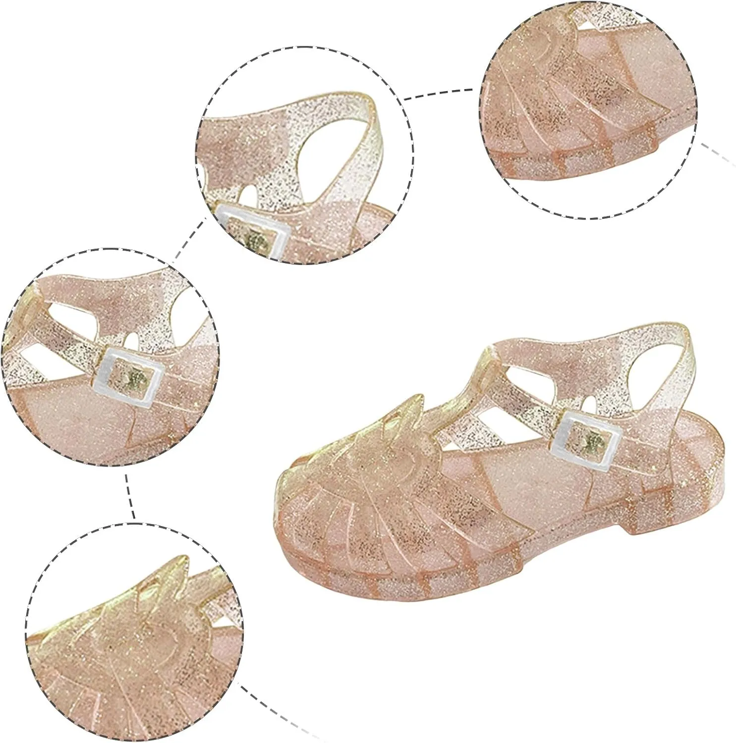 Soft Flat Shoes Summer Girl Shoes Girls Sandals Shiny Jelly Beach Closed Toe Hollow Casual