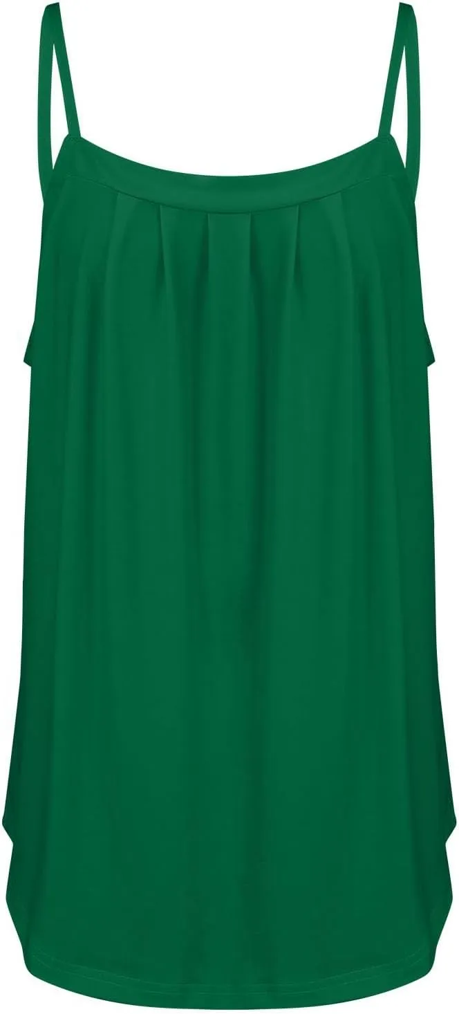 Spaghetti Strap Tank Top Women Sleeveless Camisole Tops Loose Fit Pleated Vest Casual Summer Beach Clothes