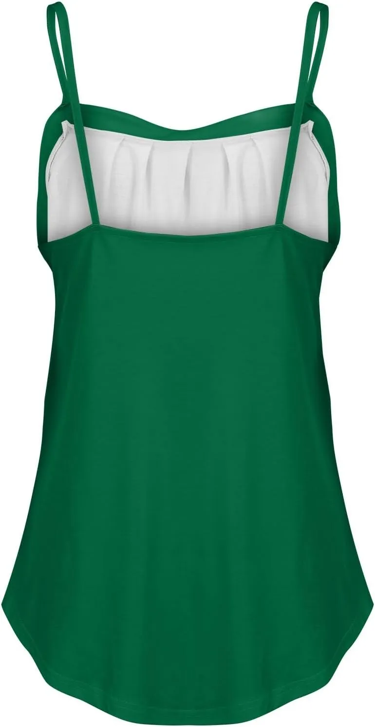 Spaghetti Strap Tank Top Women Sleeveless Camisole Tops Loose Fit Pleated Vest Casual Summer Beach Clothes