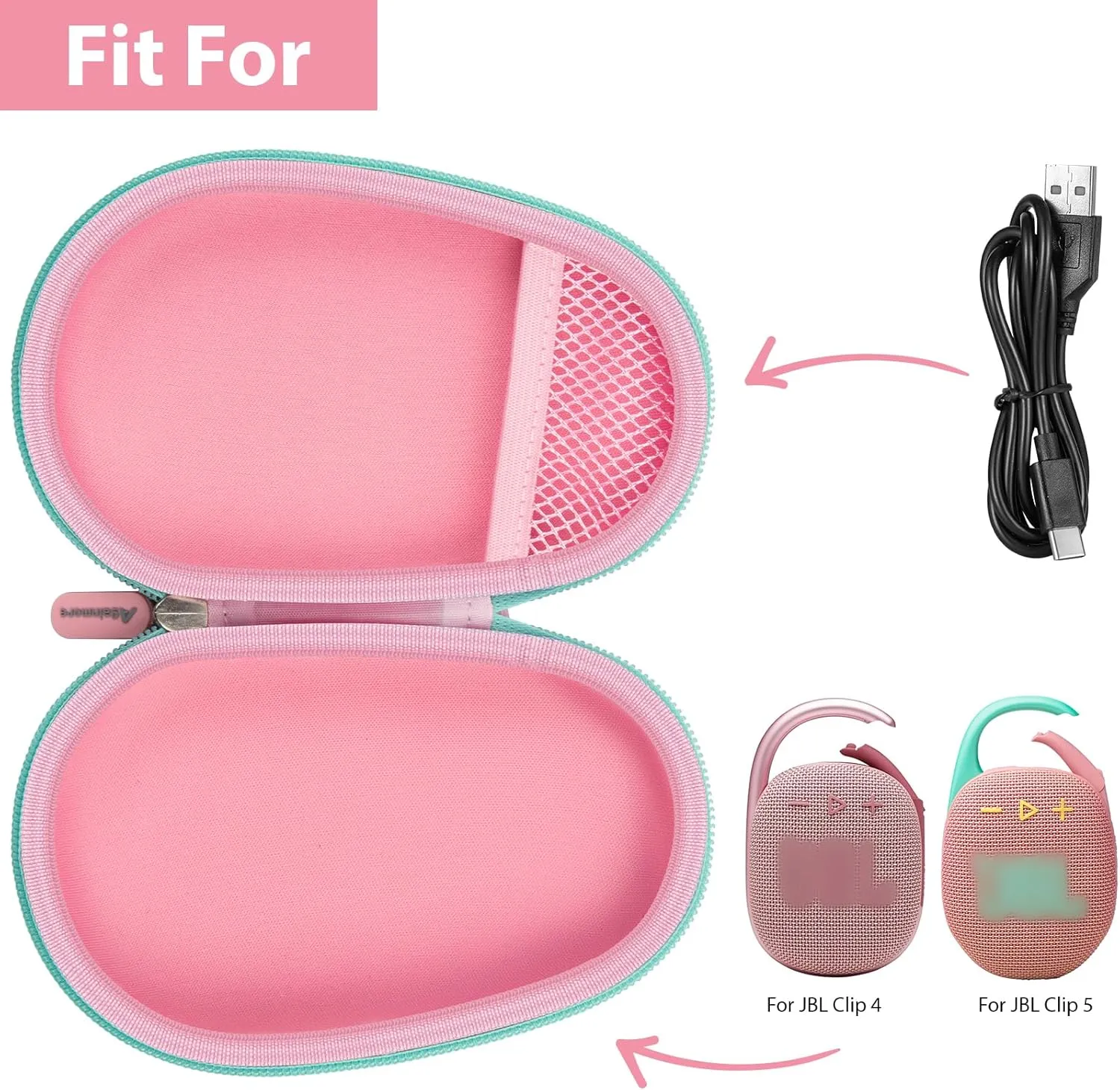 Speaker Case Replacement Compatible with JBL Clip 5/ Clip 4, Bluetooth Speakers Protective Storage Bag Fits for Charger & USB Cable-Box Only (Pink)