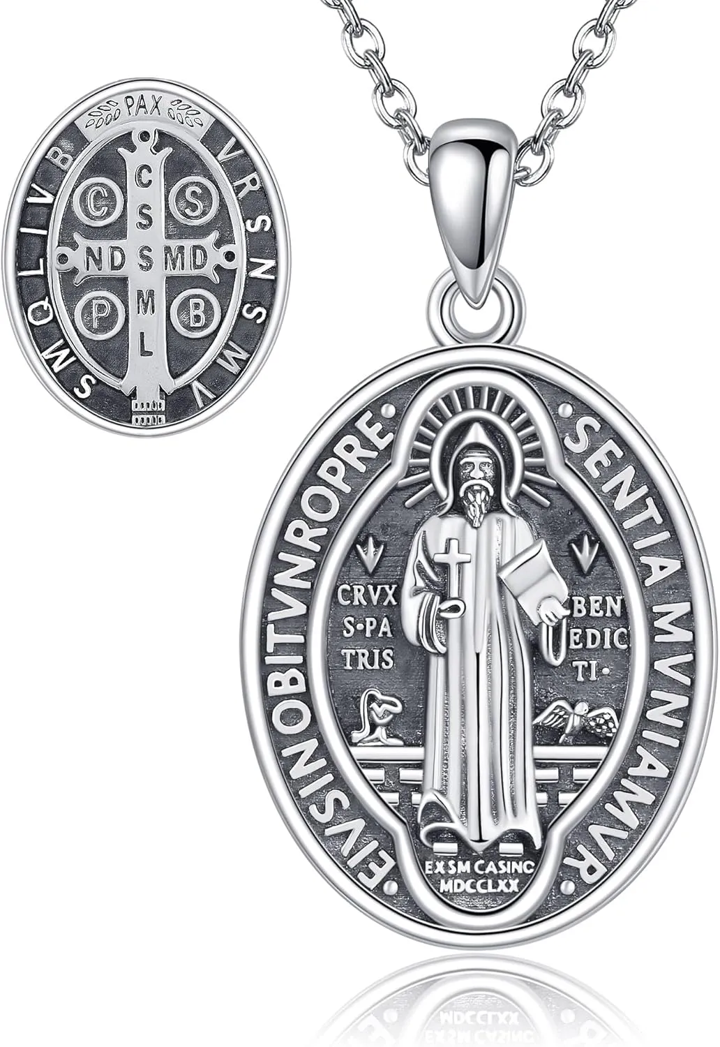 St Benedict Medals Necklace 925 Sterling Silver Saint Benedict Medal Necklace Religious Protection Medalla de San Benito Jewelry Amulet Jewelry for Men Women