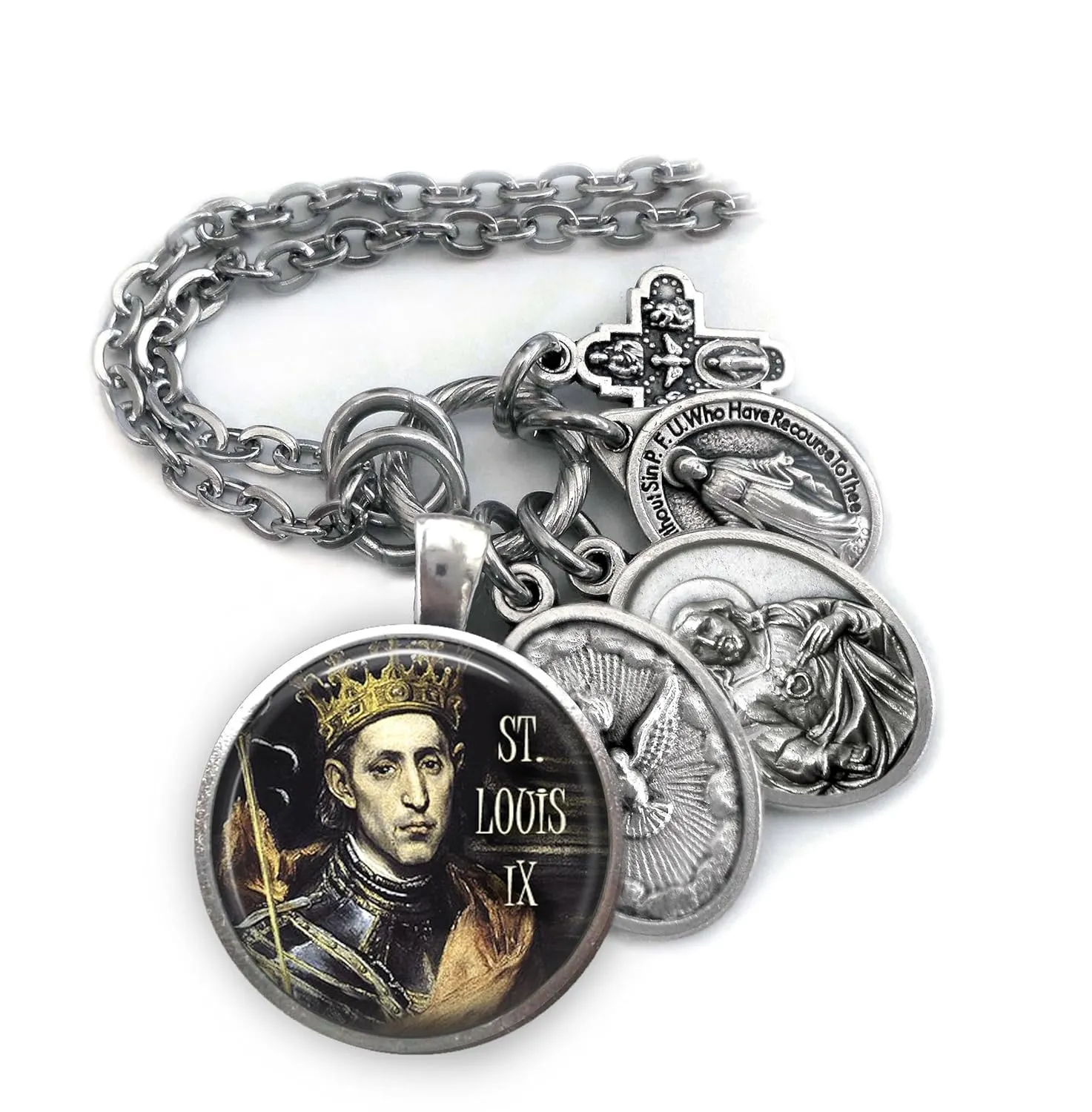St. Louis IX King of France Keyhain, Necklace or Clip, Patron Saint Religious Gift