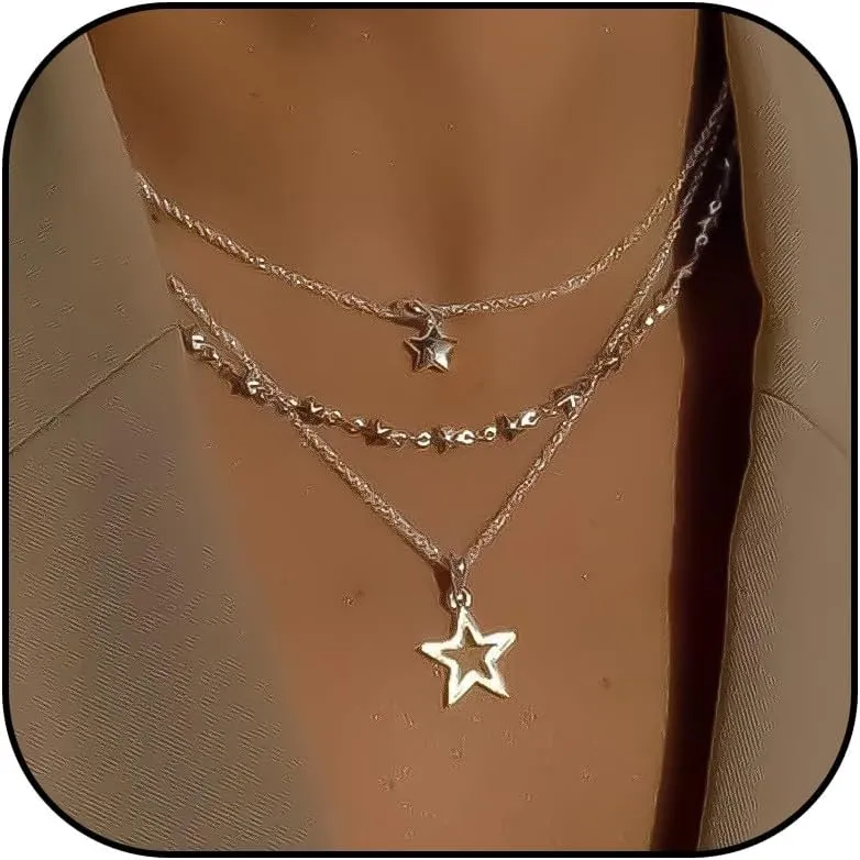 Star Layered Necklaces Punk Rock Accessories Silver Chain Necklace Gothic Layered Necklace 90s Outfits for Women