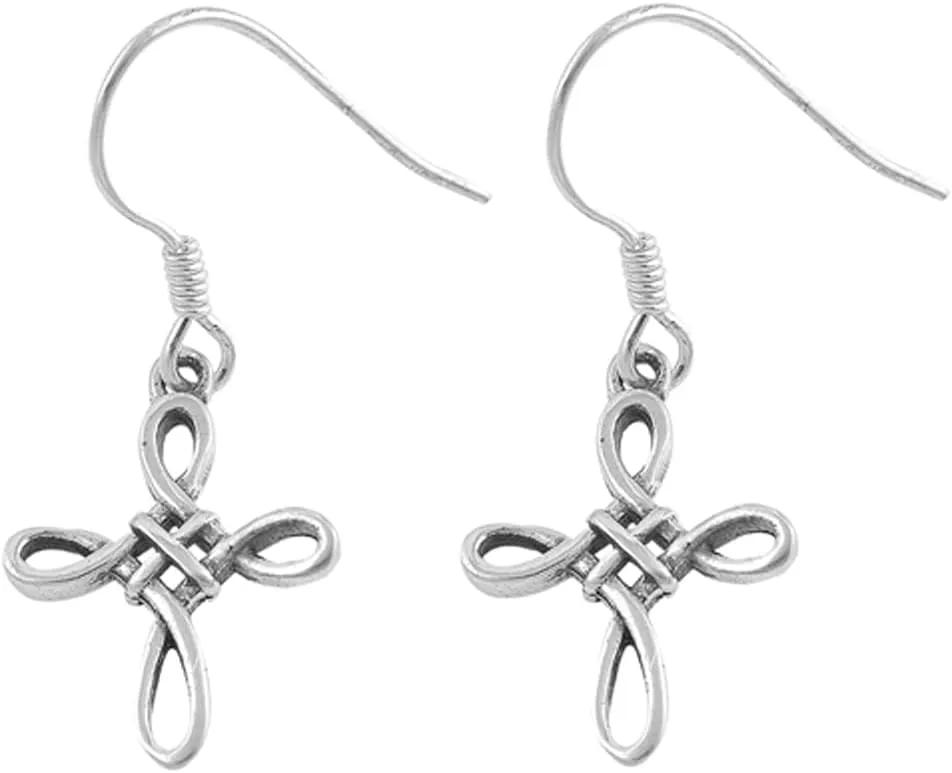 Sterling Silver Forever Celtic Cross Faith Religious Loop Endless Earrings 925