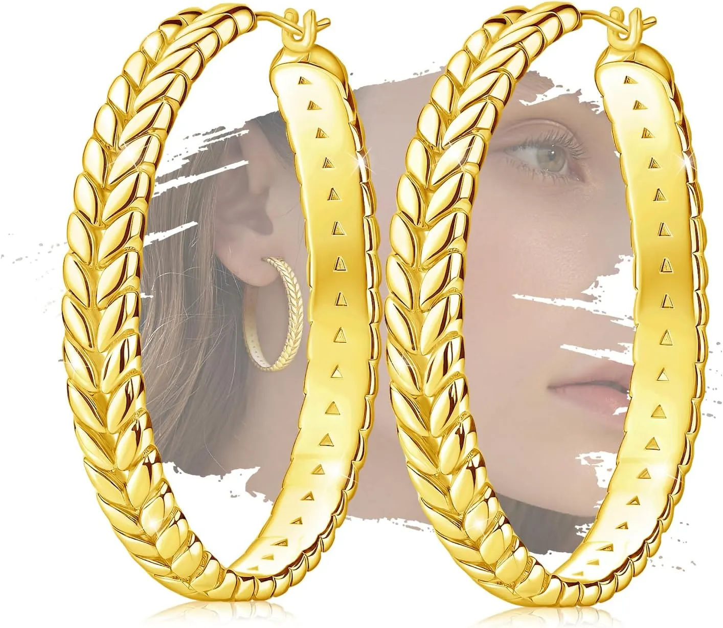 Sterling Silver Large Hoop Earrings for Women - Gold Chunky Hoop Earrings Hypoallergenic Big Hoop Earrings for Sensitive Ears Fashion Women's Round Loop Heavy Earrings Gifts for Her Christmas