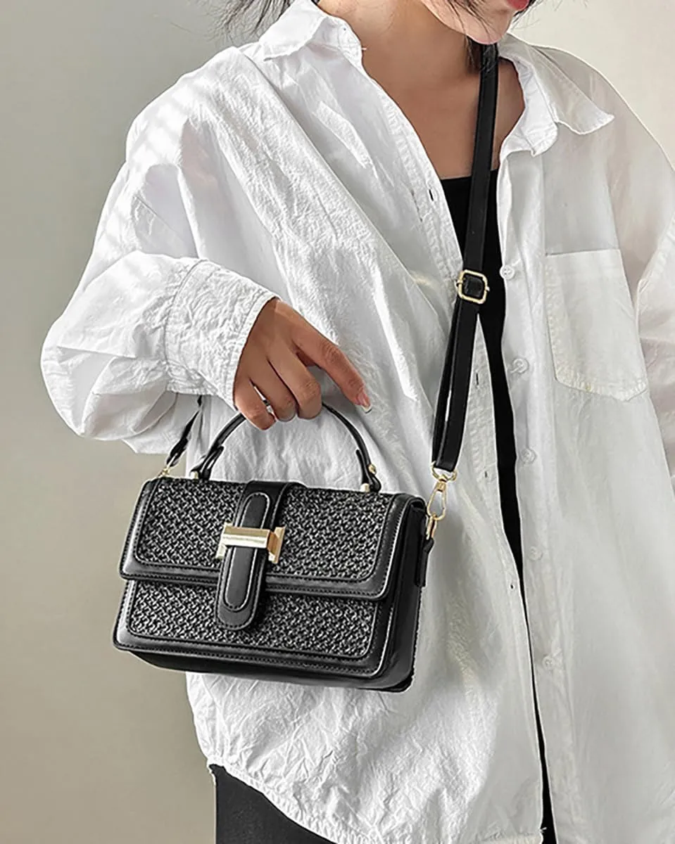 Straw Woven Crossbody Shoulder Bag for Women PU Leather Handbag Small Tote Clutch Trendy Purse Satchel
