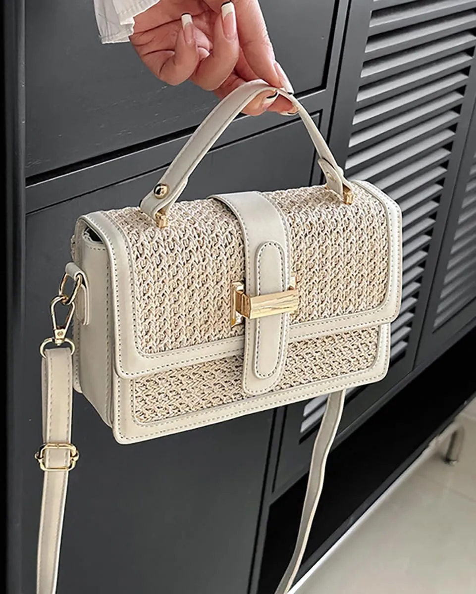 Straw Woven Crossbody Shoulder Bag for Women PU Leather Handbag Small Tote Clutch Trendy Purse Satchel