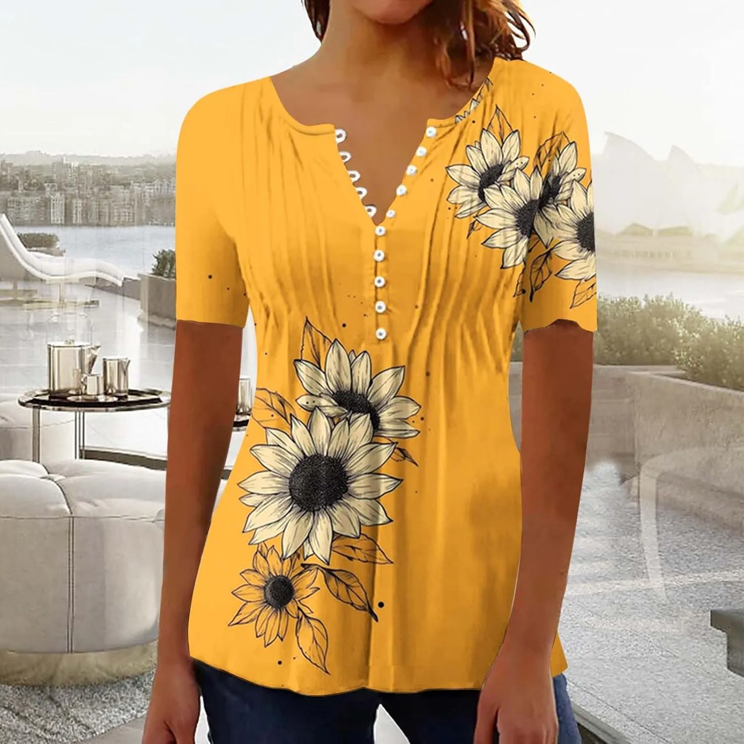 Summer Tops for Women 2025 Short Sleeve Button Down Shirts Casual Dressy Floral Shirt Boho Beach Vacation Blouses