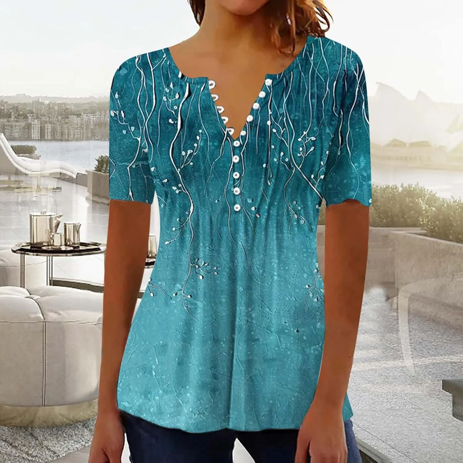 Summer Tops for Women 2025 Short Sleeve Button Down Shirts Casual Dressy Floral Shirt Boho Beach Vacation Blouses