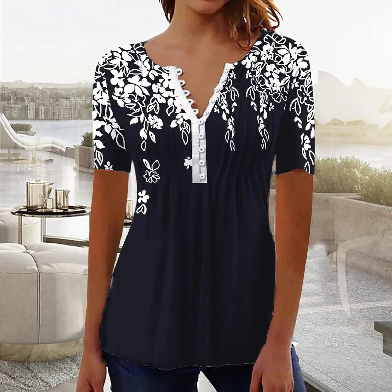 Summer Tops for Women 2025 Trendy Boho Floral Shirts Short Sleeve V Neck T-Shirt Graphic Tees Blouse