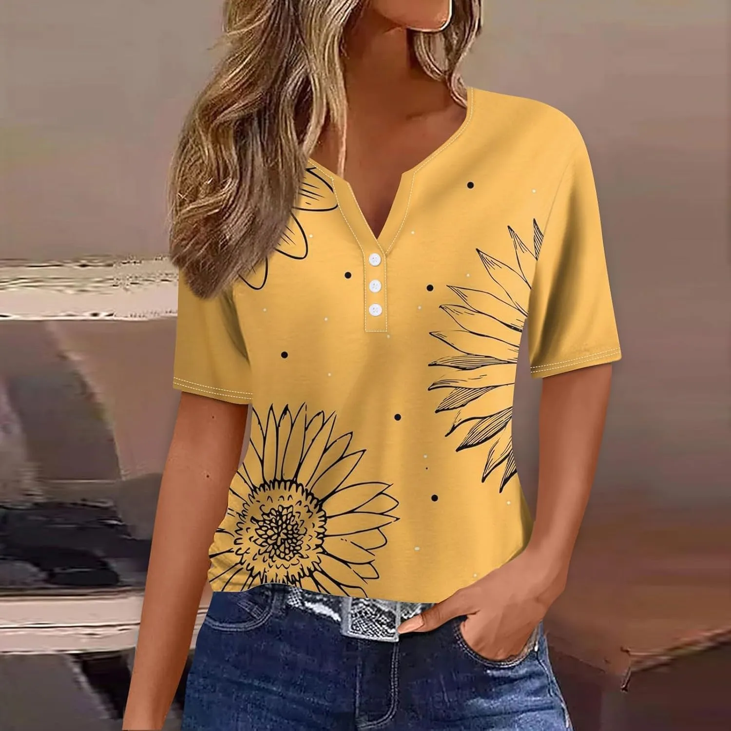 Summer Tops for Women 2025 Vacation Trendy V Neck Boho Short Sleeve Shirts Casual Loose Comfy Tunics Blouses