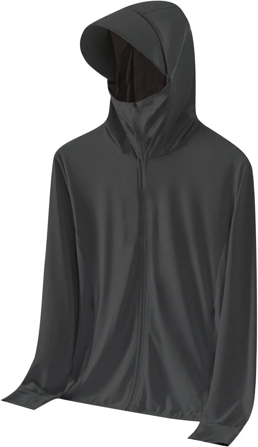 Sun Shirts for Men Hooded UPF 50  Long Sleeve Fishing Shirt with Mask UV Neck Gaiter Full Zip up Hoodie with Pockets