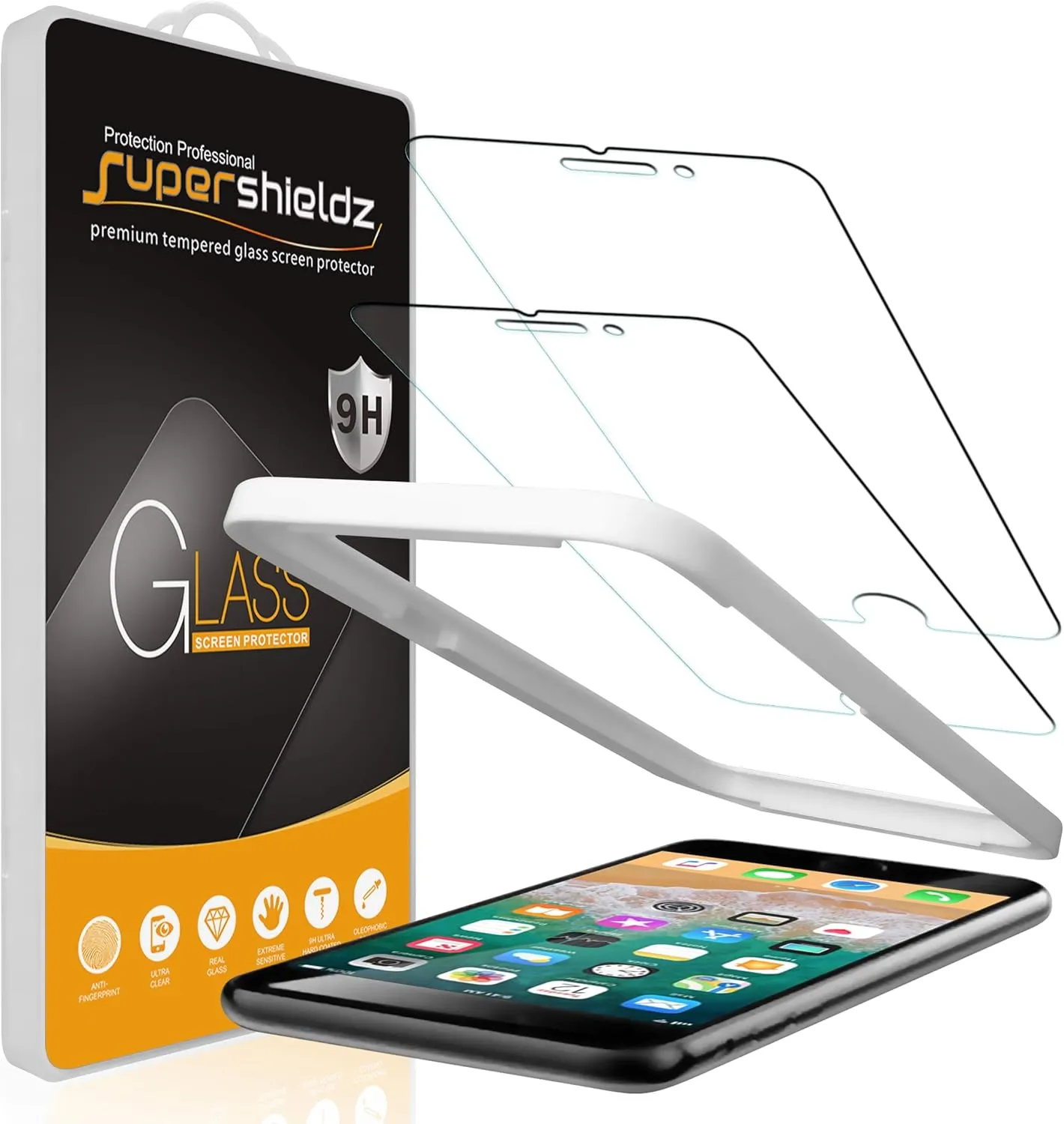Supershieldz (2 Pack) Designed for Apple iPhone 8 Plus and iPhone 7 Plus (5.5 inch) Tempered Glass Screen Protector with (Easy Installation Tray) Anti Scratch, Bubble Free
