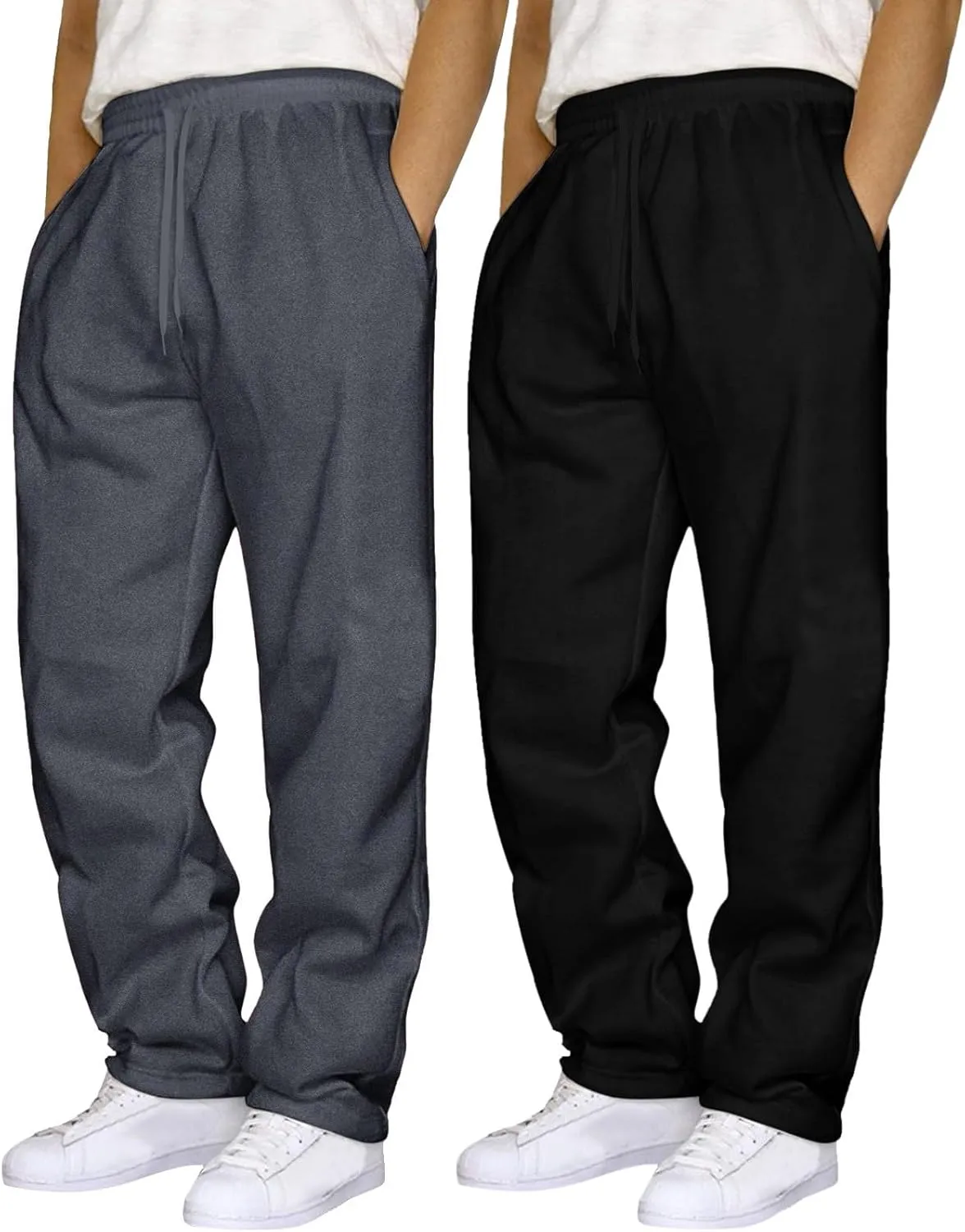 SUWBMHWE 2 Pack Men's Heavyweight Fleece Sweatpants Baggy Elastic Waist Drawstring Sweatpants with Pockets Joggers Trousers