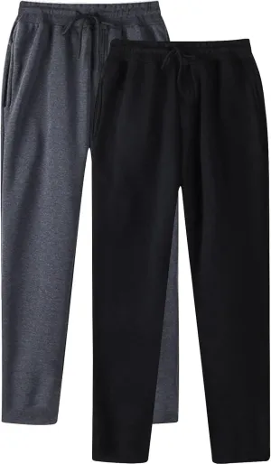 SUWBMHWE 2 Pack Men's Heavyweight Fleece Sweatpants Baggy Elastic Waist Drawstring Sweatpants with Pockets Joggers Trousers
