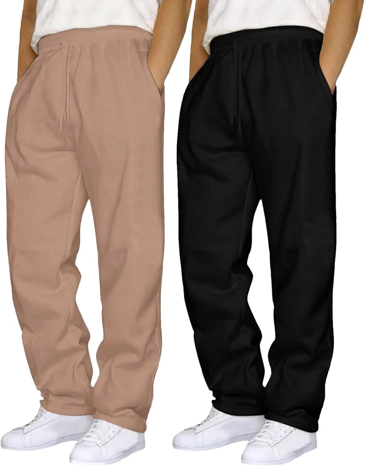SUWBMHWE 2 Pack Men's Heavyweight Fleece Sweatpants Baggy Elastic Waist Drawstring Sweatpants with Pockets Joggers Trousers