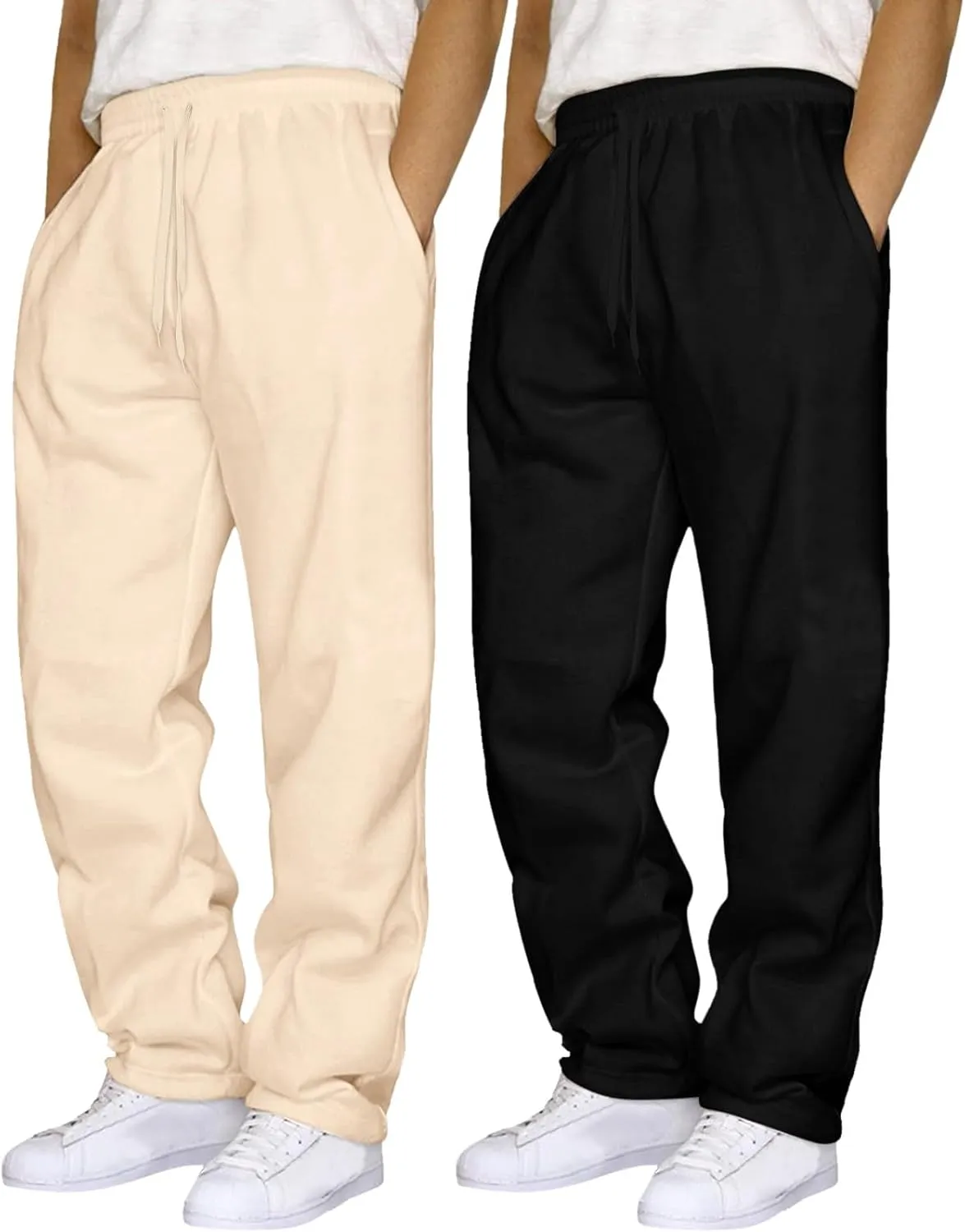 SUWBMHWE 2 Pack Men's Heavyweight Fleece Sweatpants Baggy Elastic Waist Drawstring Sweatpants with Pockets Joggers Trousers