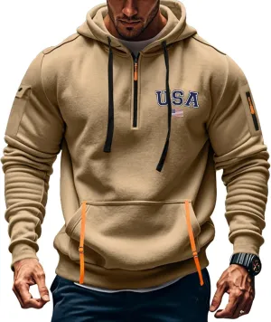 Sweatshirt Men 1/4 Zip Running Athletic Cool Drawstring Hoodies for Men Basic Stylish Sweatshirt with Pockets