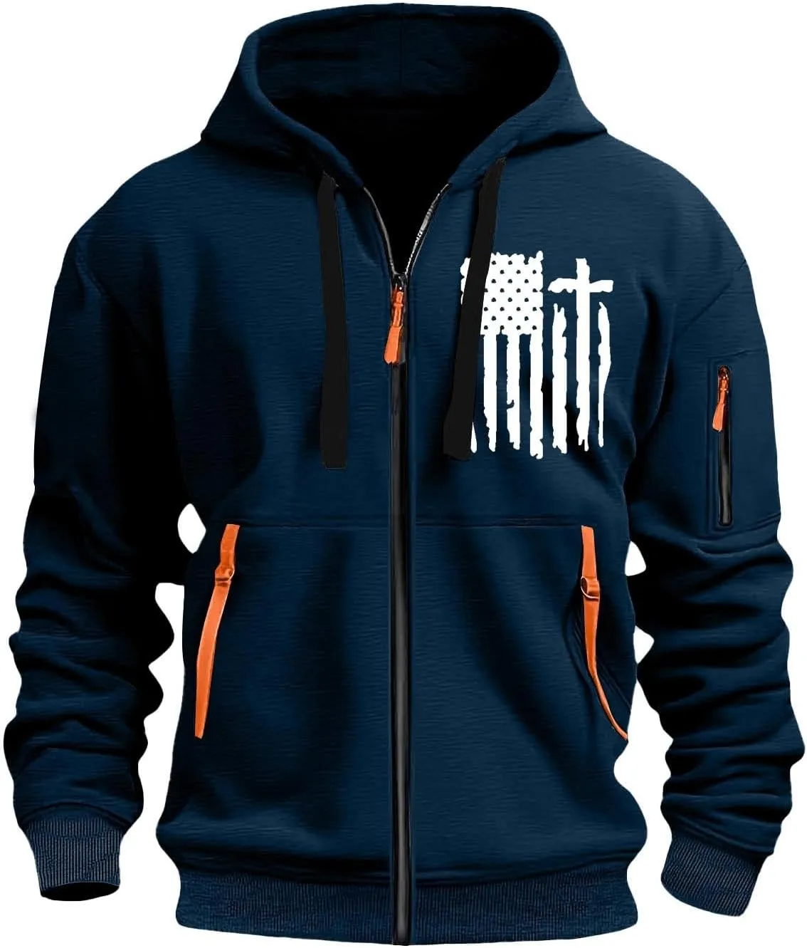 Sweatshirt Mens Zip Athletic Fashion Military Drawstring Mens Sweatshirts Stylish Gym Hoodie with Pockets