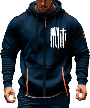 Sweatshirt Mens Zip Athletic Fashion Military Drawstring Mens Sweatshirts Stylish Gym Hoodie with Pockets