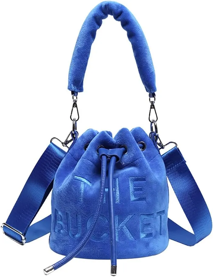 The Bucket Bag for Women, Embroidered Plush Crossbody Bag for GirlsBucket Bag PursesBlack Bucket Bag Drawstring Handbag