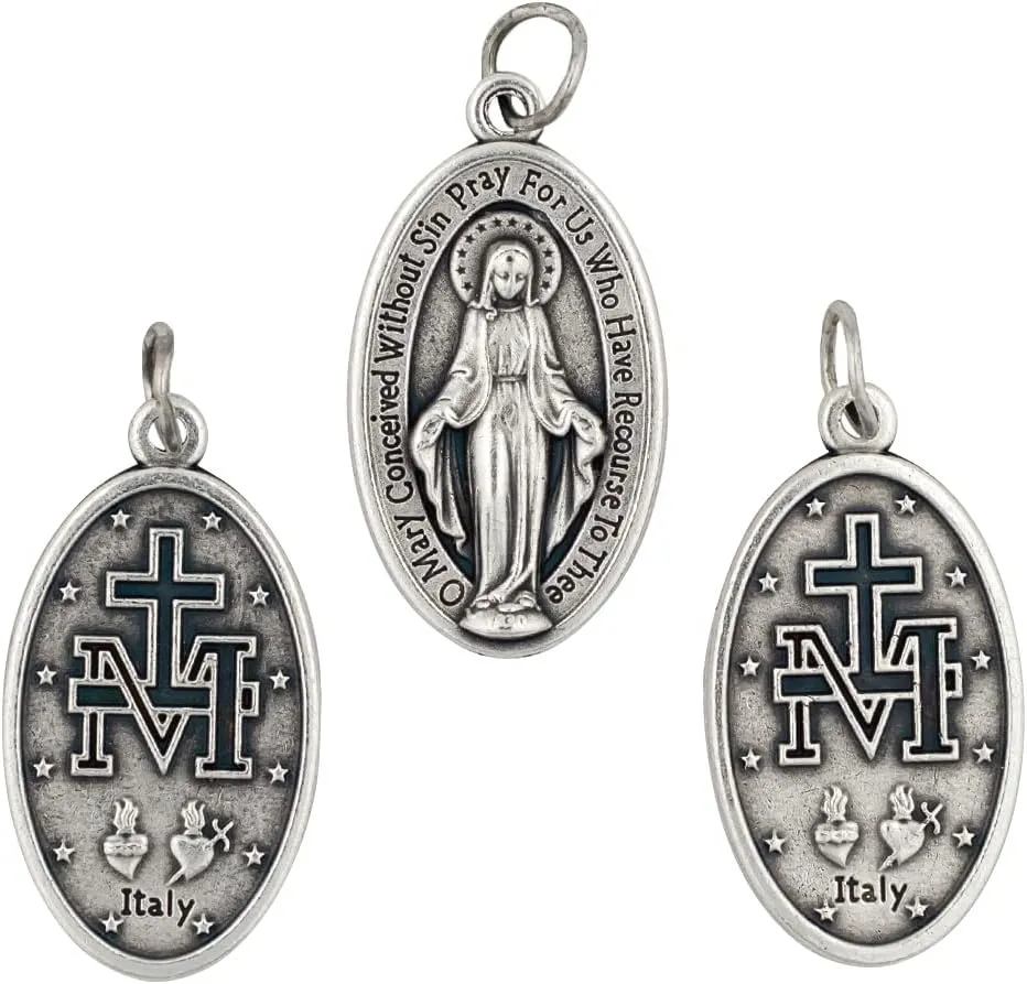 Three Pack of Miraculous Medals | Silver-Tone Metal | Great for Religious DIY Jewelry | Includes Jump Rings | Catholic Gift for First Communion and Confirmation | Made in Italy