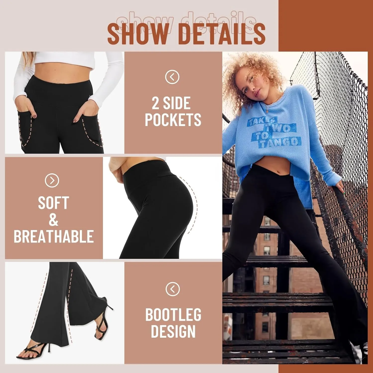 TNNZEET Black Flare Leggings for Women, Crossover Yoga Pants with Pockets Bootcut Flared Leggings