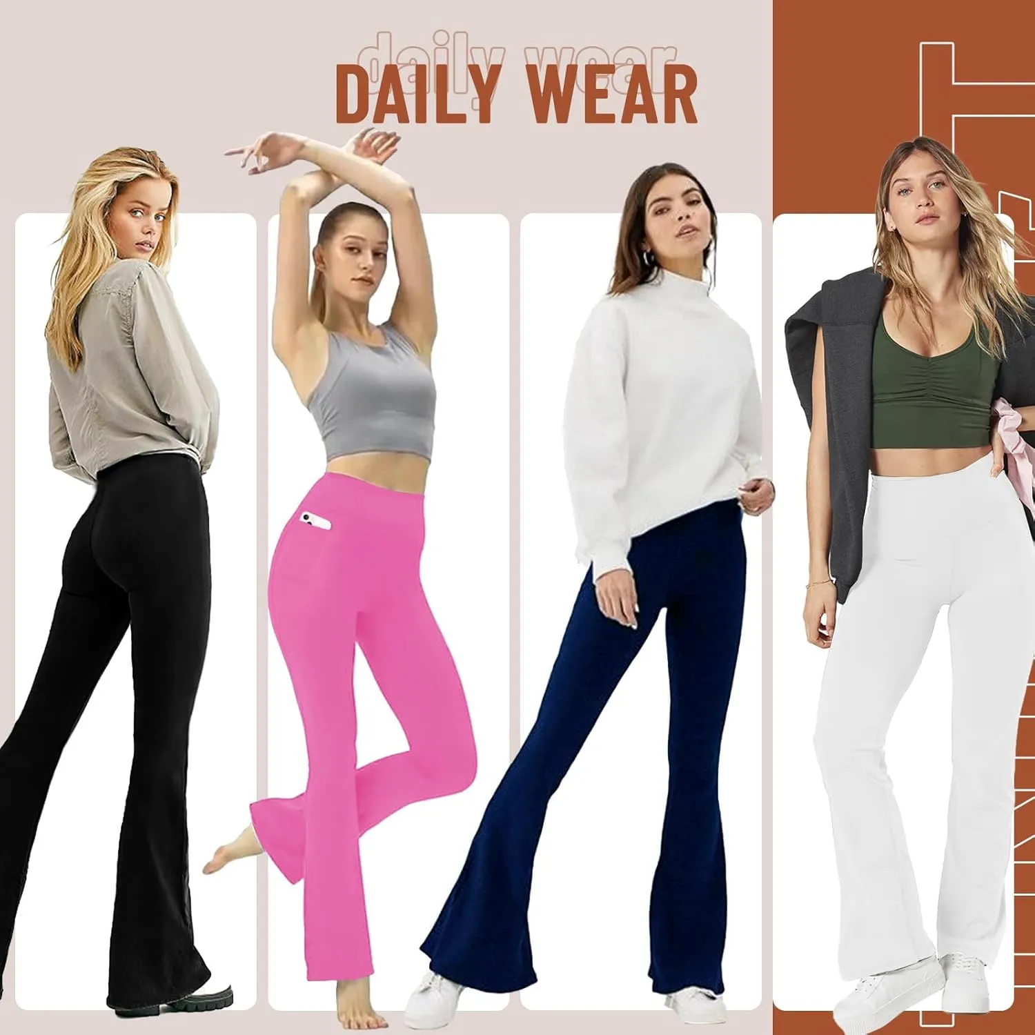 TNNZEET Black Flare Leggings for Women, Crossover Yoga Pants with Pockets Bootcut Flared Leggings