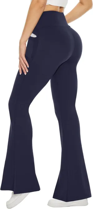 TNNZEET Black Flare Leggings for Women, Crossover Yoga Pants with Pockets Bootcut Flared Leggings
