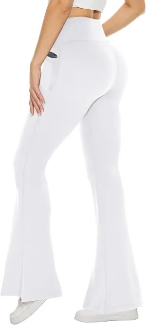 TNNZEET Black Flare Leggings for Women, Crossover Yoga Pants with Pockets Bootcut Flared Leggings