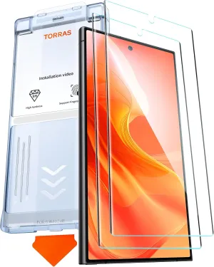 TORRAS Top-Notch Diamond Shield for Galaxy S24 Ultra Screen Protector [9H  Durable Military-Grade Protection] 0.04s Fingerprint Unlock Bubble Free Aerospace Grade Tempered Glass, 2 Packs 6.8 Inch