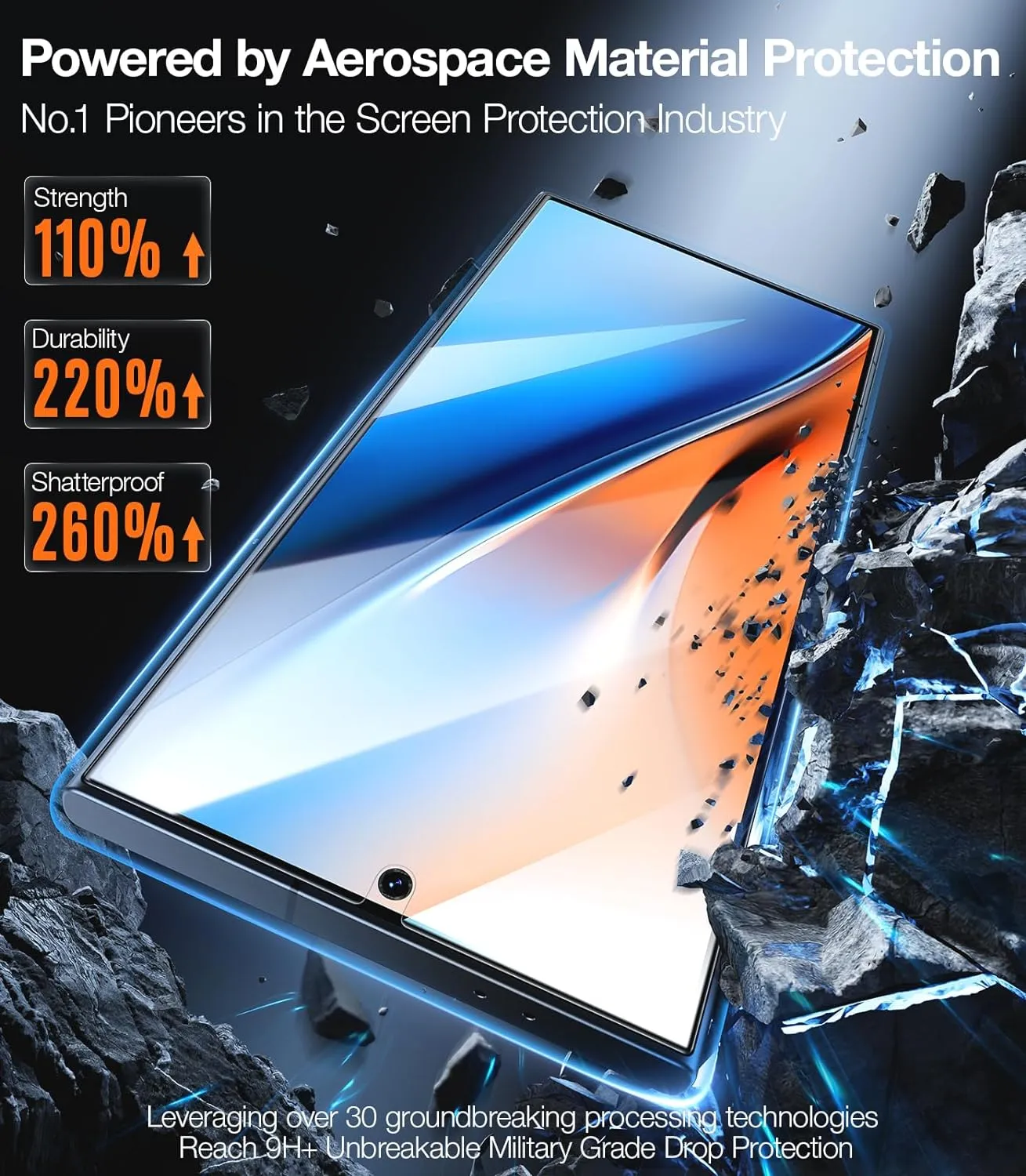 TORRAS Top-Notch Diamond Shield for Galaxy S24 Ultra Screen Protector [9H  Durable Military-Grade Protection] 0.04s Fingerprint Unlock Bubble Free Aerospace Grade Tempered Glass, 2 Packs 6.8 Inch