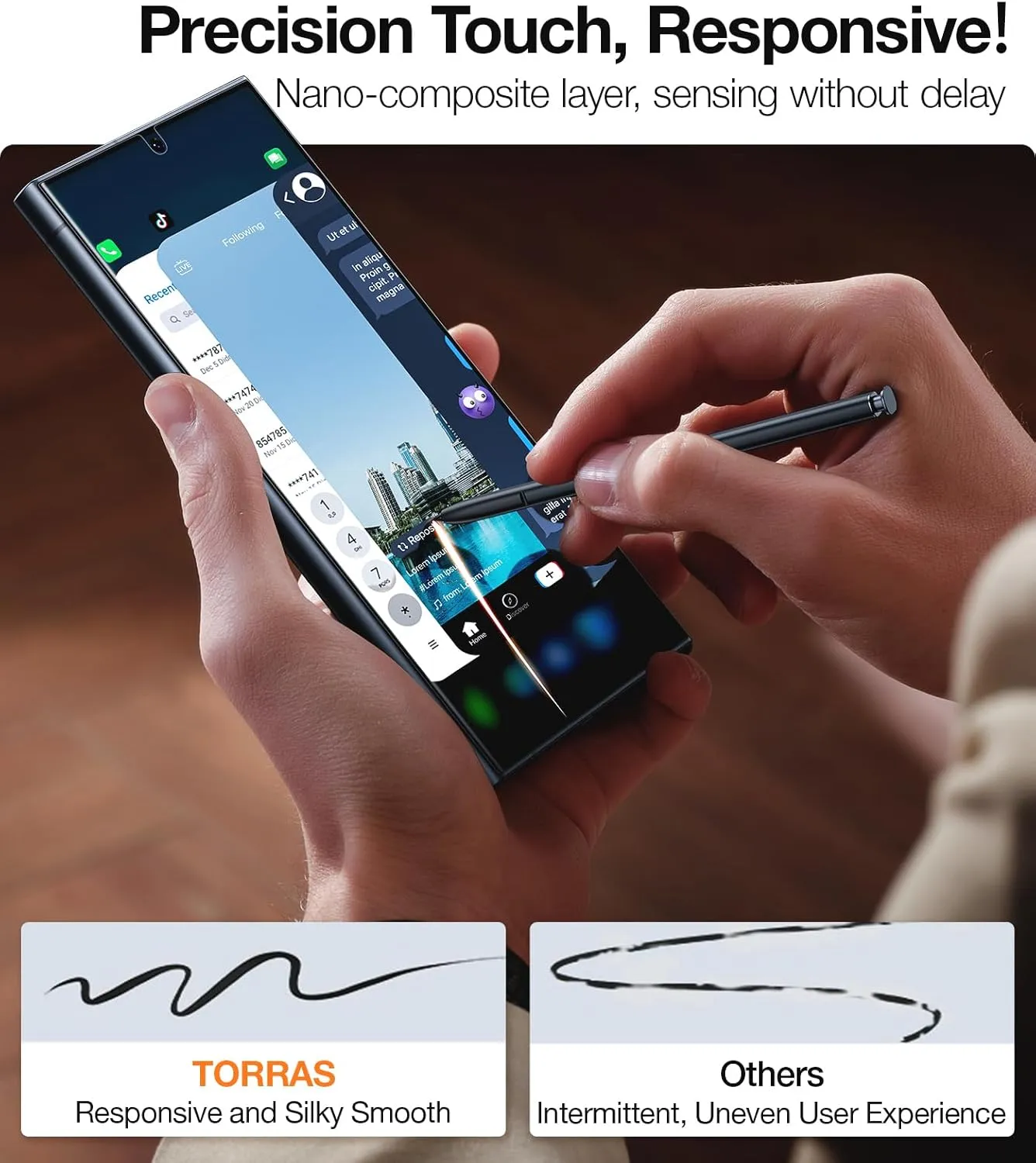 TORRAS Top-Notch Diamond Shield for Galaxy S24 Ultra Screen Protector [9H  Durable Military-Grade Protection] 0.04s Fingerprint Unlock Bubble Free Aerospace Grade Tempered Glass, 2 Packs 6.8 Inch