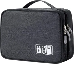 Trawila Electronics Organizer,Double Layer Travel Cable Organizer Bag,Digital Storage Bag Electronic Accessories Case for Cables, Adapters, Chargers, Wires, Flash Disk, Power Bank, Headphone (Black)