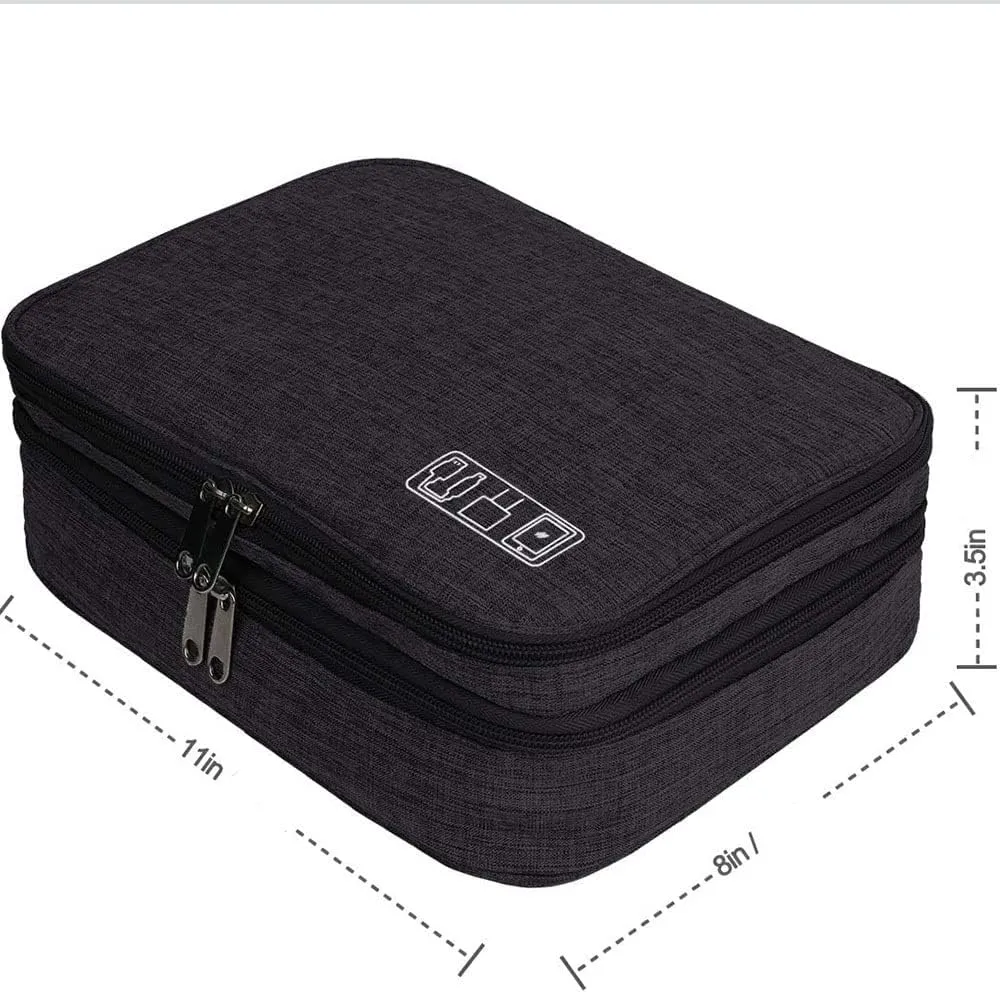 Trawila Electronics Organizer,Double Layer Travel Cable Organizer Bag,Digital Storage Bag Electronic Accessories Case for Cables, Adapters, Chargers, Wires, Flash Disk, Power Bank, Headphone (Black)