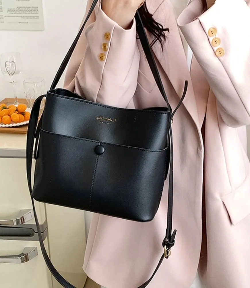 Trendy Shoulder Crossbody Bags for Women Small Bucket Satchel Vegan Leather Ladies Working Tote Purses Handbags