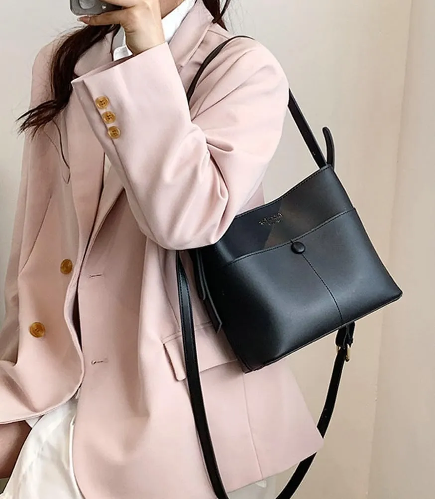 Trendy Shoulder Crossbody Bags for Women Small Bucket Satchel Vegan Leather Ladies Working Tote Purses Handbags