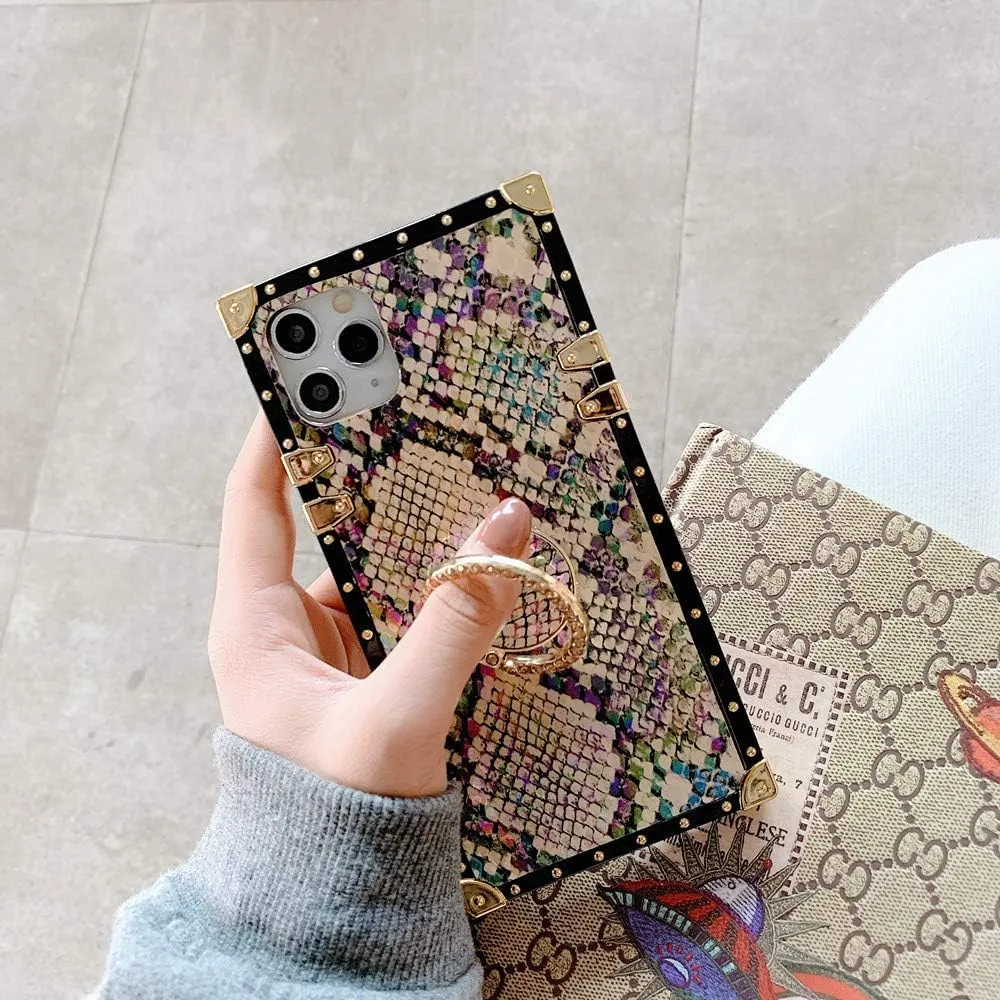 Trendy Snakeskin Phone Cases Compatible with iPhone 12 case 12 Pro with Ring Holder Stander Shockproof Luxury Back Covers Shell (Snakeskin Gold, iPhone 12/12 Pro 6.1'')