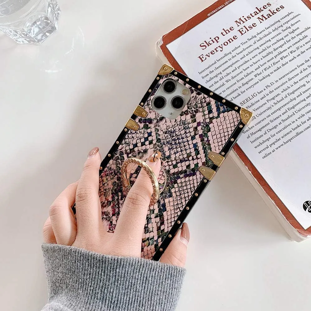 Trendy Snakeskin Phone Cases Compatible with iPhone 12 case 12 Pro with Ring Holder Stander Shockproof Luxury Back Covers Shell (Snakeskin Gold, iPhone 12/12 Pro 6.1'')